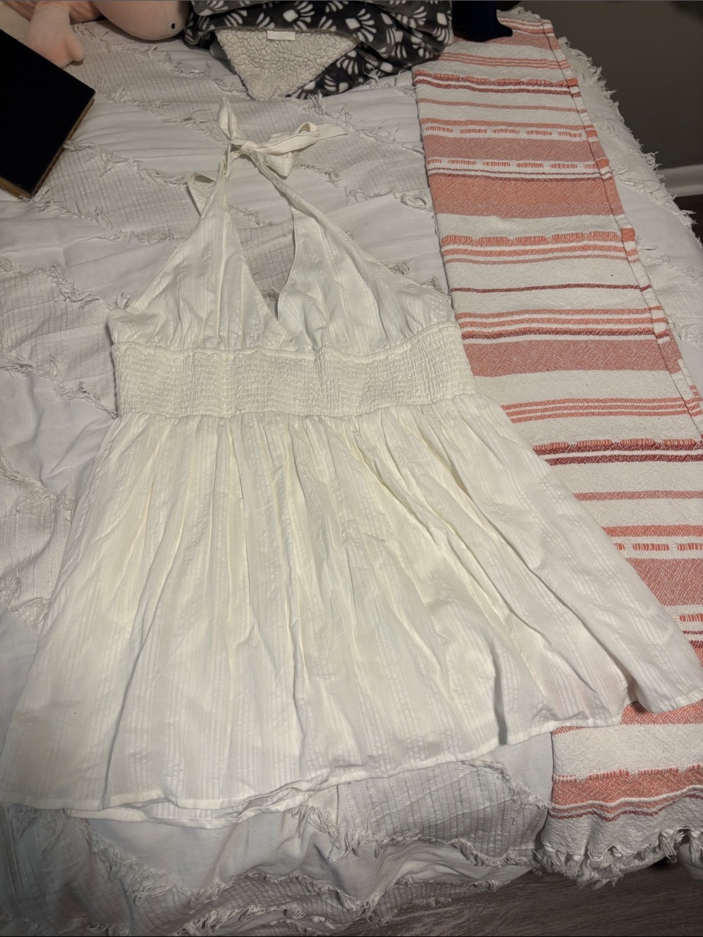 No Boundaries White Halter Smocked Mini Dress